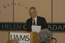 Thomas May speaks to friends, colleagues and supporters of the ALS Research Center named for him.