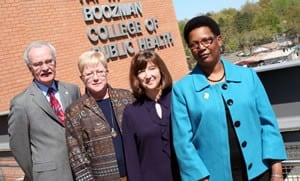 (Left to right) The College of Public Health’s Jim Raczynski, Ph.D.; Martha Phillips, Ph.D.; Carol Cornell, Ph.D.; and Anna Huff.