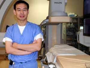 Ruizong Li, M.D., an interventional radiologist at UAMS, performed the life-saving uterine embolization on Christina Gillihan.