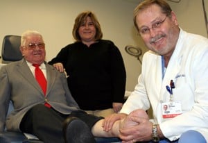 (L-R) Robert Foust and his granddaughter Susan Sweat were happy they found UAMS’ Keith Bennett, M.D., whose wound healing techniques saved Foust’s foot. 