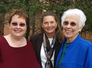 Kim Knighten Oelke, College of Nursing Dean Claudia Barone, Ph.D., R.N., and Sharon Harwood Knighten celebrate the Knighten family’s announcement of three endowed scholarships.