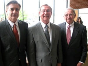 (L-R) UAMS Vice Chancellor of Development John Blohm, Mike Gibson and Lee Ronnel, chairman of the UAMS Foundation Fund Board, participated in the signing ceremony.