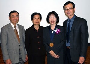 Pao-Feng Tsai, Ph.D., R.N., was joined by family at the April 21 ceremony celebrating her Alice An-Loh Sun Endowed Professorship in Geriatric Nursing. 