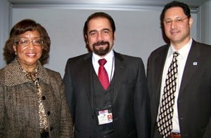 Makhoul (center) joins fellow presenters Edith Mitchell, M.D., of Jefferson Medical College and Kevin Stein of the American Cancer Society.