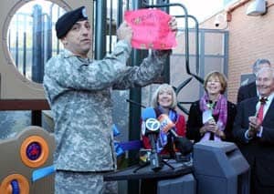 Maj. Craig Heathscott of the Arkansas National Guard said he was especially touched by the thank-you card from young patients at the PRI. 