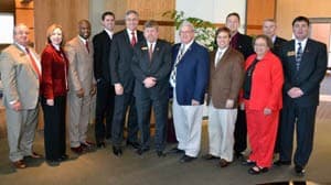 UAMS Chancellor Dan Rahn, M.D., poses with the Joint Advanced Communications and Information Technology Committee of the Arkansas State Legislature. 