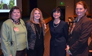 Margaret Cohen, Michelle Phillips, College of Pharmacy Dean Stephanie Gardner and College of Nursing Dean Claudia Barone at the Women’s History Month observance.