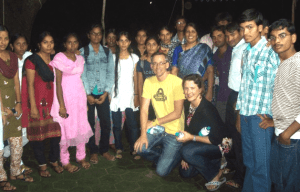 Michael Manley and Mary Cantrell pose with students and faculty in Hyderabad.