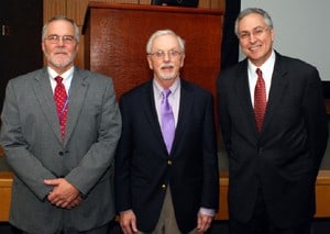(From left) Robert McGehee, Ph.D., Bert O'Malley, M.D., and Chancellor Dan Rahn, M.D.