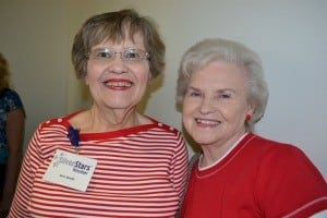 Ann Smith, a Silver Sneaker volunteer at the Ottenheimer Fitness Center, poses for a photograph with UAMS volunteer Joyce Elrod.