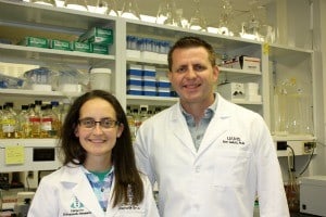 UAMS molecular biologist Alan Tackett, Ph.D., (right) and postdoctoral fellow Stephanie Byrum, Ph.D.