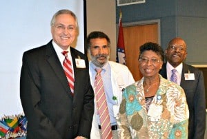 (from left) Chancellor Dan Rahn, M.D., Billy Thomas, M.D., vice chancellor for diversity and inclusion, Carmelita Smith, human resources manager for diversity, and Hosea Long, associate vice chancellor for human resources