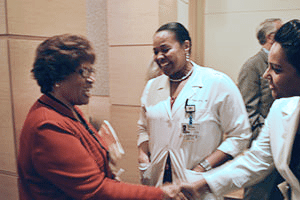 Jocelyn Elders, M.D., meets with resident physicians