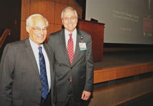 Donald Berwick, M.D., (left) and UAMS Chancellor Dan Rahn, M.D.