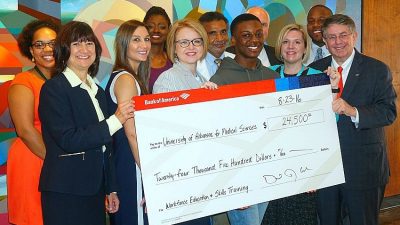 The Bank of America Foundation presented $24,500 to the UAMS Center for Diversity Affairs summer programs, which support workforce education and skills training.