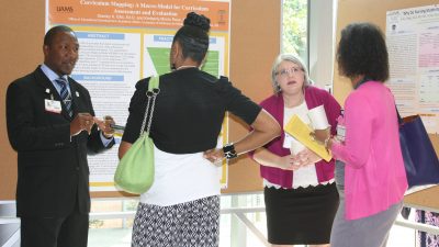 Group discussing research posters