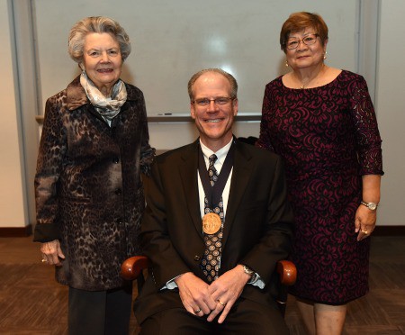 A legacy of three: Gentry, chair of the Department of Anesthesiology, is flanked by former department chairs Dola S. Thompson, M.D., and Pablo.