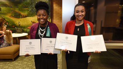 Jessica Bailey and Crystal Whitmore, who are in the Cytotechnology Program in the College of Health Professions' Department of Laboratory Sciences, were among nine students who each received two scholarships.