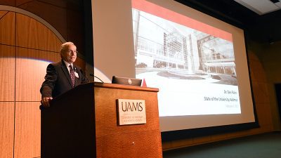 Chancellor Dan Rahn, M.D., delivers his State of the University presentation on Feb. 7.