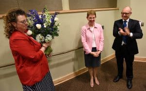 Shorey presented with flowers