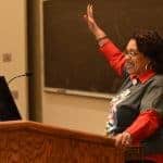 Debrah Mitchell, recruiting specialist for the UAMS College of Health Professions, speaks to students at UAMS Diversity Day on March 9.