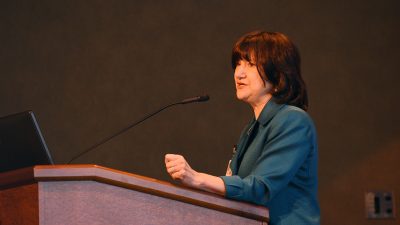 Interim Chancellor Stephanie Gardner, Pharm.D., Ed.D., told UAMS employees during the State of University address that this past year has been an incredible learning experience. Gardner became interim chancellor in July 2017.