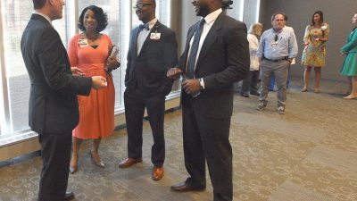 Chancellor Patterson met several hundred UAMS employees. many who stood in long lines to say hello.