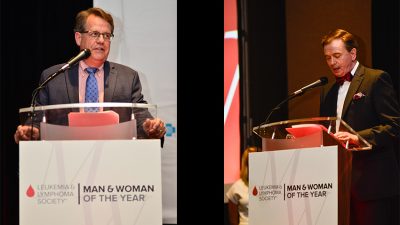 Peter Emanuel, M.D., director of the UAMS Winthrop P. Rockefeller Cancer Institute (left), and Harold Dean, L.C.S.W., O.S.W.-C., clinical social work program manager of the UAMS Myeloma Institute, each received Legacy Leadership Awards from the Arkansas Division of the Leukemia & Lymphoma Society.