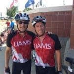 Mark Hagemeier (left) with friend and fellow cyclist Cesar Caballero of Windstream at the UAMS Myeloma Institute's 2017 Ride for Research.