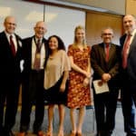William "Bill" Ventres, M.D. (second from left) with his wife, Estella, and daughter Cory, as well as (from left) College of Medicine Dean Christopher Westfall, M.D., Erick Messias, M.D. and Daniel Knight, M.D.
