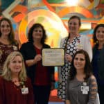 UAMS faculty who worked on the award application include (from left): Kathryn Neill, Pharm.D.; Susan Long, Ed.D.; Wendy Ward, Ph.D.; Amber Teigen, M.M.Sc.; and Lisa Rhoden, M.Ed.