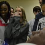 Students from Little Rock Central High School are surprised when a mannequin at the UAMS Simulation Center provides verbal feedback during their visit for Physiology Understanding ("PhUn") Day.