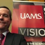 Chancellor Cam Patterson, M.D., MBA, snaps a selfie at the Vision 2029 retreat, which gathered representatives from UAMS clinical, education and research missions, along with two UAMS students and a group of external stakeholders.