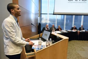 Ashton Cheatham, a third-year student in the College of Pharmacy, tells the Board of Trustees why he chose UAMS for his education and how his experiences here have benefited him.