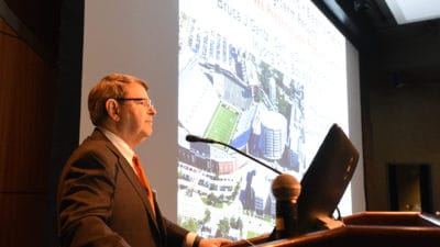 Dr. Gantz speaking at podium
