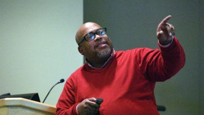 Brian Mitchell, Ph.D., delivers a lecture on the expulsion of free blacks from Arkansas in 1860.