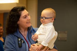 UAMS neonatologist Sara Peeples, M.D. reunites with Hayes Haupt who spent 93 days in the NICU last year. 