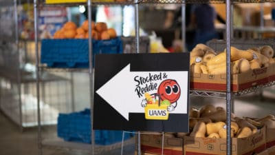 Stocked & Reddie, the new UAMS food pantry, opened its doors July 15. Participants are able to select the fresh produce, frozen Cafeteria meals and nonperishable items that best suit their family. Photo credit, Bryan Clifton