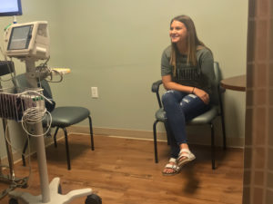 Kenlee St. John visits the amputee clinic on Autumn Road.