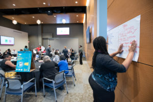 Groups share their ideas during a brainstorming session.