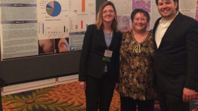 (From left) Marjorie David, M.D.; Gayle Dicker; and Jerad Gardner, M.D., presented their research at the 2016 American Society of Dermatopathology Annual Meeting in Chicago. Dicker was one of five patients with dermatofibrosarcoma protuberans who served on a Patient Advisory Board for the study.