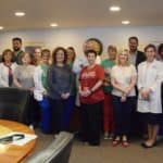 UAMS is home to the only liver transplant program in Arkansas. Pictured are (L-R front) Joy Cope, R.N.; Kim Gipson, B.S.N.; Leslie Kurczek, Pharm.D.; Brandi Barnhart, R.N.; Amanda Stevens, M.Sc.N., R.N.,; Stephanie Thomson; Holly Trotta, D.N.P., R.N.; Katie Rude, M.D.; Larissa Ivory, R.N.; Felicia Allard, M.D.; (L-R, back) Emmanouiil Giorgakis, M.D; Gerardo Tamayo-Enriquez, M.D.; Karen Johnson; Kelly Wilson; Mauricio Garcia, M.D.; Denice Roberts; Lyle Burdine, M.D.; and Kim Marcus.