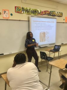Tia'Asia James, SNMA president, teaches KIPP students about diabetes and discusses life as a medical student.