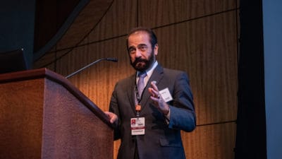 Issam Makhoul, M.D., lectures on the state of sickle cell disease treatment and research at the annual Sickle Cell Symposium at UAMS.