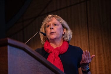 Suzanne Saccente, M.D., talked at the symposium about the history of sickle cell disease treatment and research.