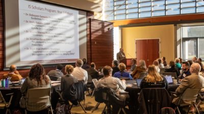 Geoffrey Curran, Ph.D., announces the first cohort of Implementation Science Scholars during the recent TRI strategic planning retreat.