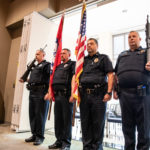 Veterans, now serving in the UAMS Police Department, served as the color guard for a flag ceremony to open the Veterans Day luncheon.