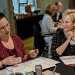 Laura James, M.D., right, with UAMS' Kristin Zorn, M.D., at a recent TRI Strategic Planning Retreat.