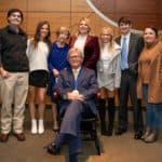 Frazier (seated) with members of his family. Left to right, they are children Ben and Liza, mother-in-law Ellis Walton, wife Cynthia and children Lily, William and McKenzie.