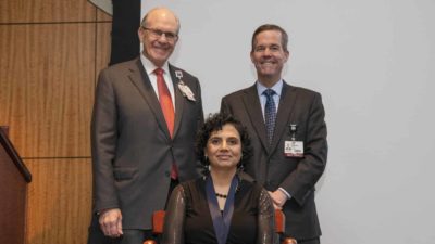 Mendiratta was presented with a commemorative medallion by UAMS Chancellor Cam Patterson, M.D., MBA, and Christopher T. Westfall, M.D., executive vice chancellor and College of Medicine dean.